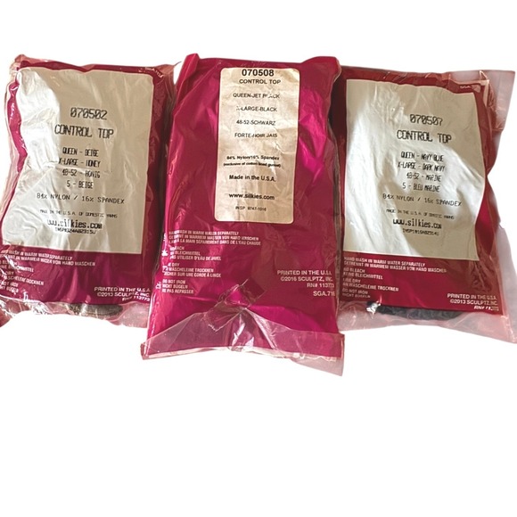 NWT Silkies Control Top Pantyhose 3 Pack Queen Beige Black Navy Blue Nude - Picture 2 of 9